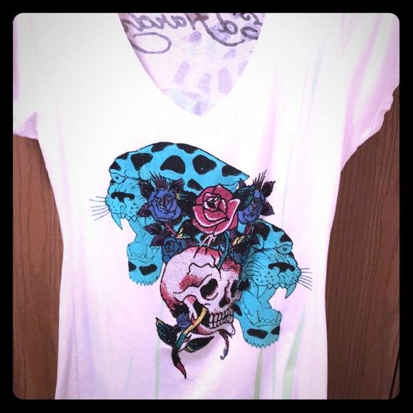 Ed Hardy Tops - 🌈Ed Hardy Leopard, Roses and Skull t-shirt Large
